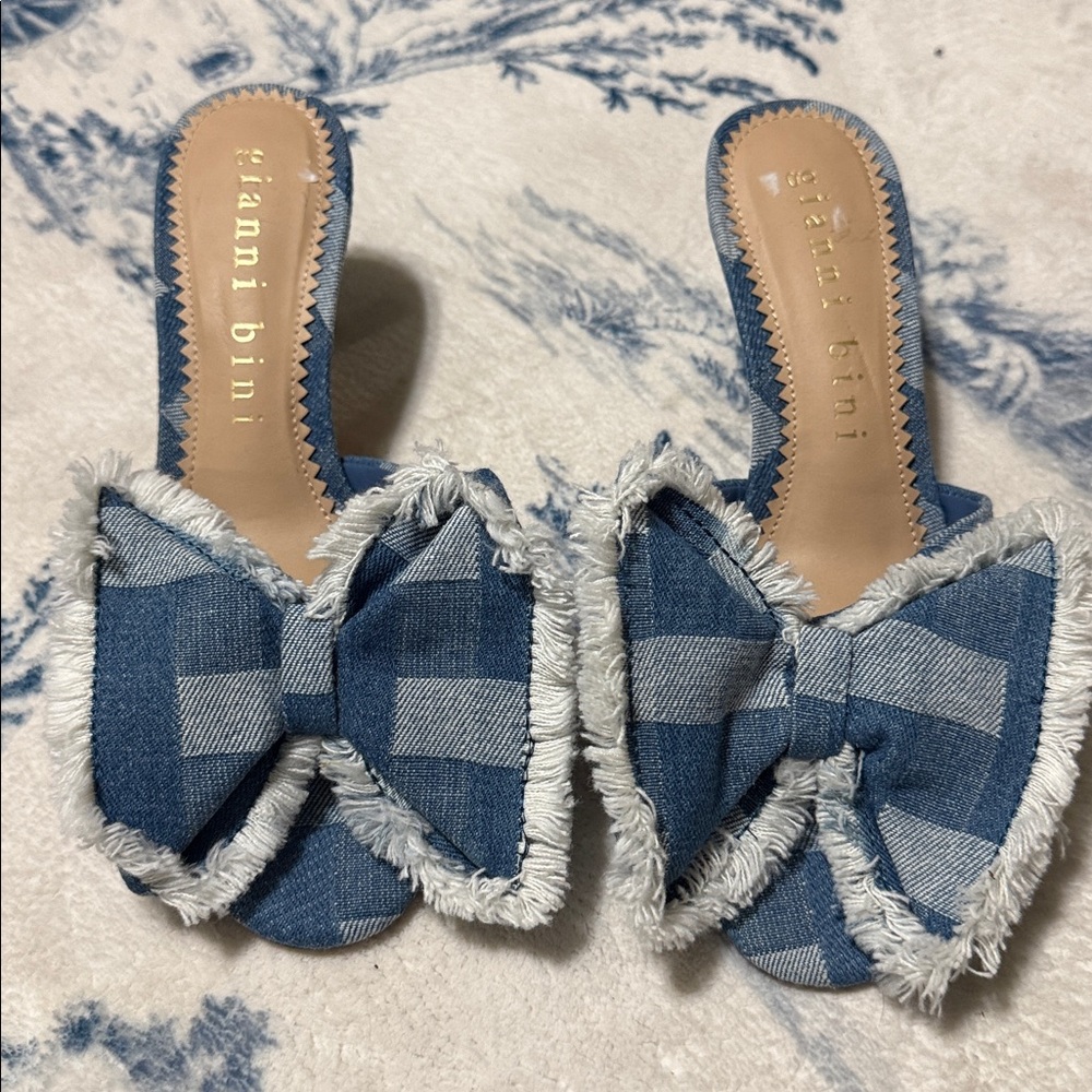 Wendell Patchwork Denim Bow Heels - Picture 2 of 4